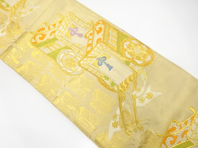 JAPANESE KIMONO / ANTIQUE FUKURO OBI / SILK / WOVEN CARRIAGE